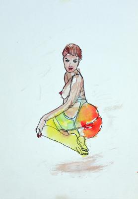 Zeichnung Nude 10 (Aquarellpapier, Tusche, 24x34)  - Wolfgang Bretschneider - Array auf Array - Array - 