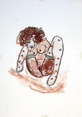 Zeichnung Nude 12 (Aquarellpapier, Tusche, 24x34)  - Wolfgang Bretschneider - Array auf Array - Array - Array