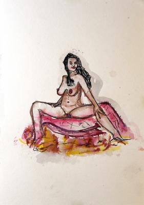 Zeichnung Nude 40 (Aquarellpapier, Tusche, 24x34)  - Wolfgang Bretschneider - Array auf Array -  - Array