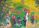 Herbstliche Jagdszene - Claudia LÃ¼thi - Ãl auf Leinwand - Hunde-Pferde-Wildtiere-Wald - GegenstÃ¤ndlich-Impressionismus-Realismus